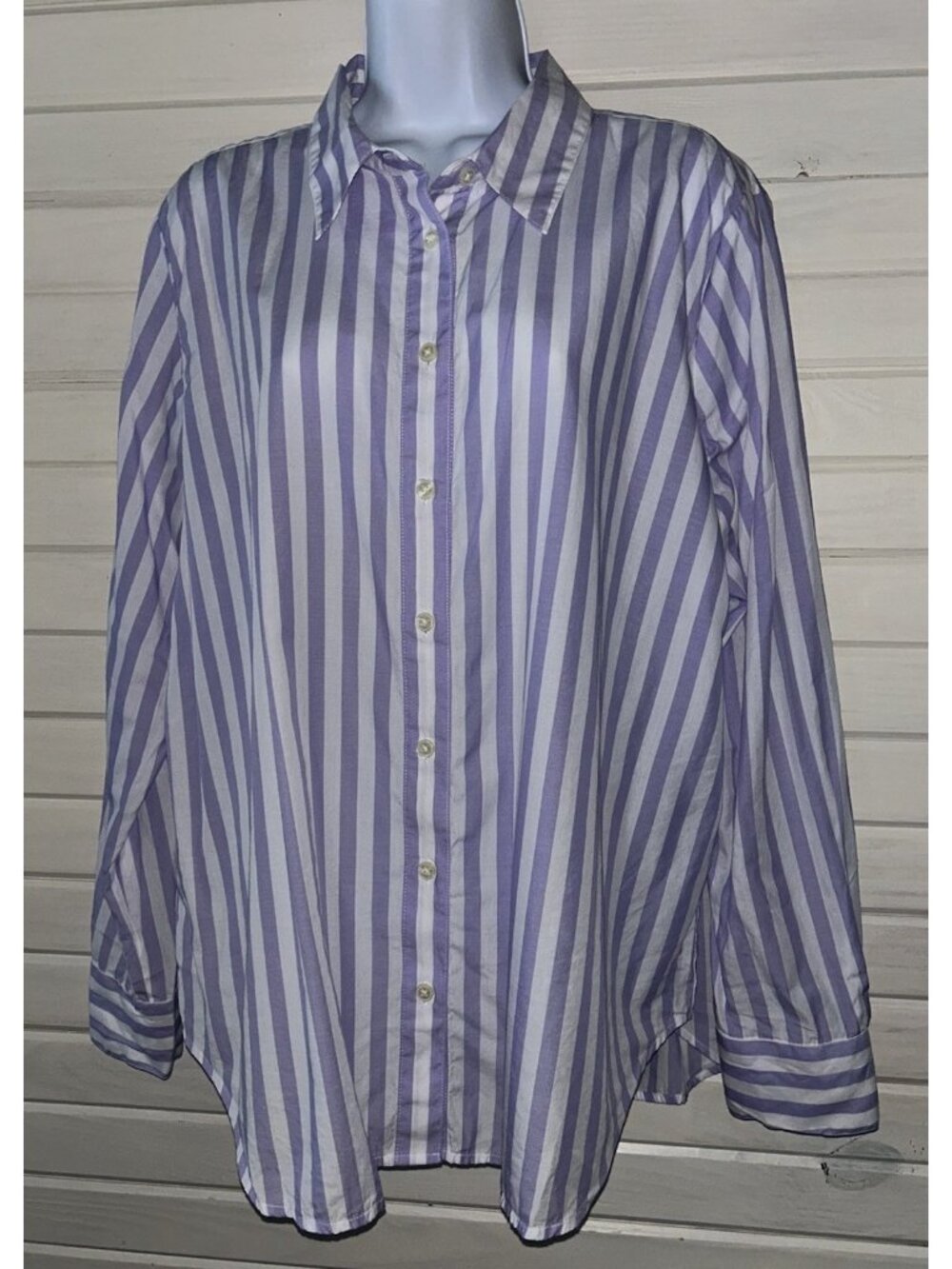 Ann Taylor Sz XL Purple White Stripe Blouse Tunic Cotton Viscose EUC